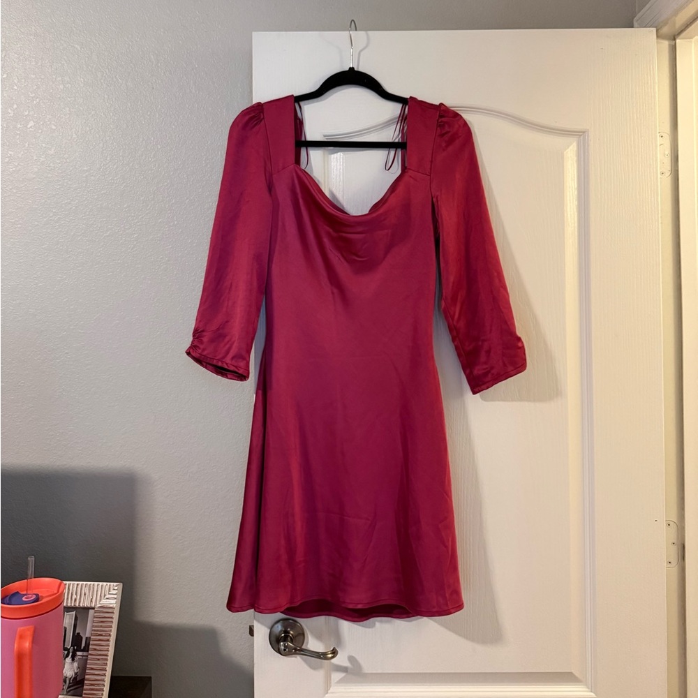 Lush Vibrant Pink Long Sleeve Dress